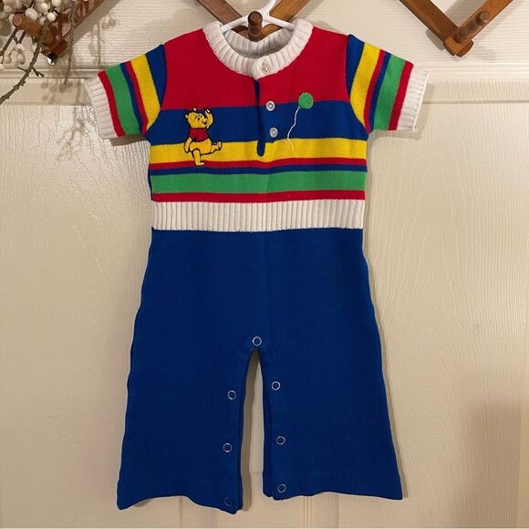Vintage Sears Disney Pooh Red Knit Romper - Picture 1 of 5